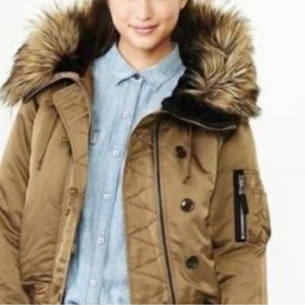 GAP Brown Bomber Jacket with Faux Fur Hood